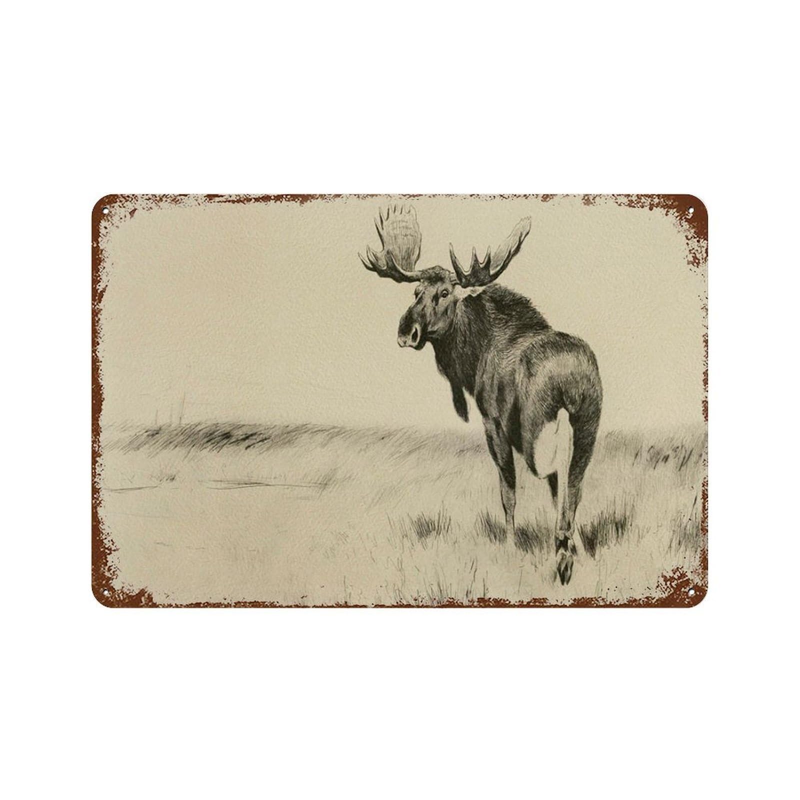 xiaoxiaoshen MOOSE RUSTIC Sketch S Cabin Original Vintage Work Wall Decor Art Metal Tin Poster Modern Home Decor Art Home Bar Shop Decorations Vintage Sign 20x30cm