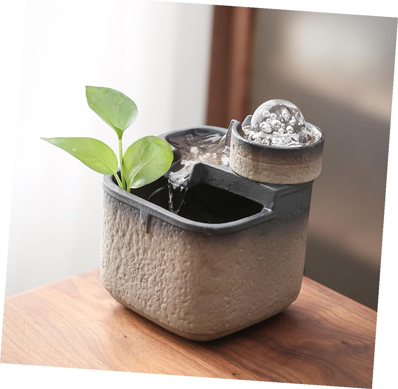 Ceramic Desktop Fountain with Flowing Water and Rotating Ball Small Waterfall Ornament for Office and Home Decor Soothing Tabletop Waterfall Landscape for Stress Relief and Feng