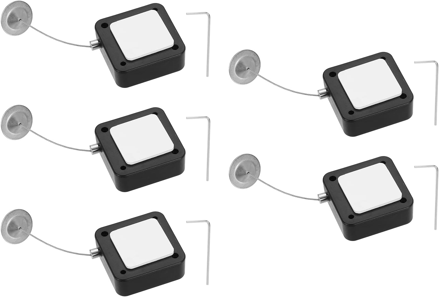 PATIKIL Retractable Remote Control Cable Tether (4.9ft / 1.5M, Black)(5 Set) Square Remote Control Security Lanyard Lock Adjustable Locking Leash with Round Iron Cap, Suit for - TV/Tablets