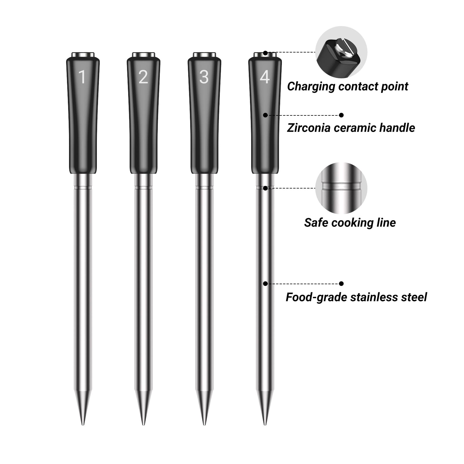 Inkbird Lot de 4 sondes de rechange 14-BW, uniquement compatibles avec thermomètre à viande sans fil 14-BW, sonde étanche IP67 pour barbecue, grill, fumoir, four, rôtissoire (sondes uniquement)