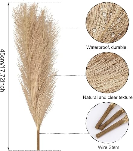 Miniatura 2 de 6 piezas de hierba sintética de las pampas, decoración de hierba de pampa artificial de 18 pulgadas, relleno de jarrón de flores falsas, esponjoso,