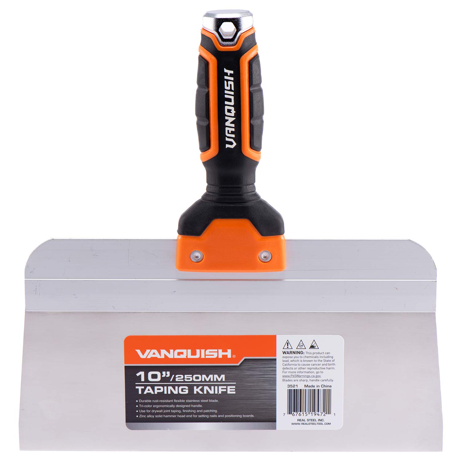 Vanquish 10 Inch Stainless Steel Drywall Taping Knife Scraper with Flexible Blade and Soft Grip Handle (3521)