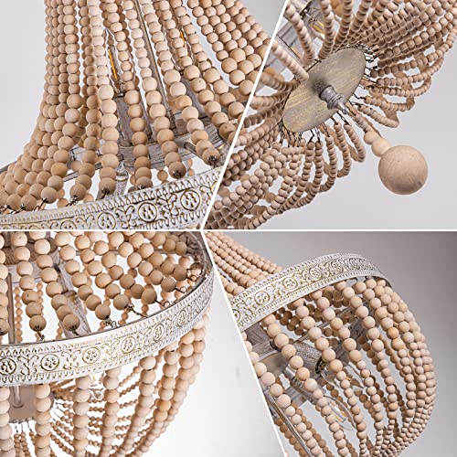 6-Lights Farmhouse Boho Wood Bead Chandelier,Modern Natural Wooden Beaded Pendant Light Fixture,E12 Adjustable Pendant Lighting for Dining Room Living Room Bedroom