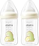 Oberni 240ml Baby Bottles, 8 Oz Wide-Neck Milk Feeding Bottle with Size"M" Teat for 3-6 Months Newborn Babies Beige/2 Pack