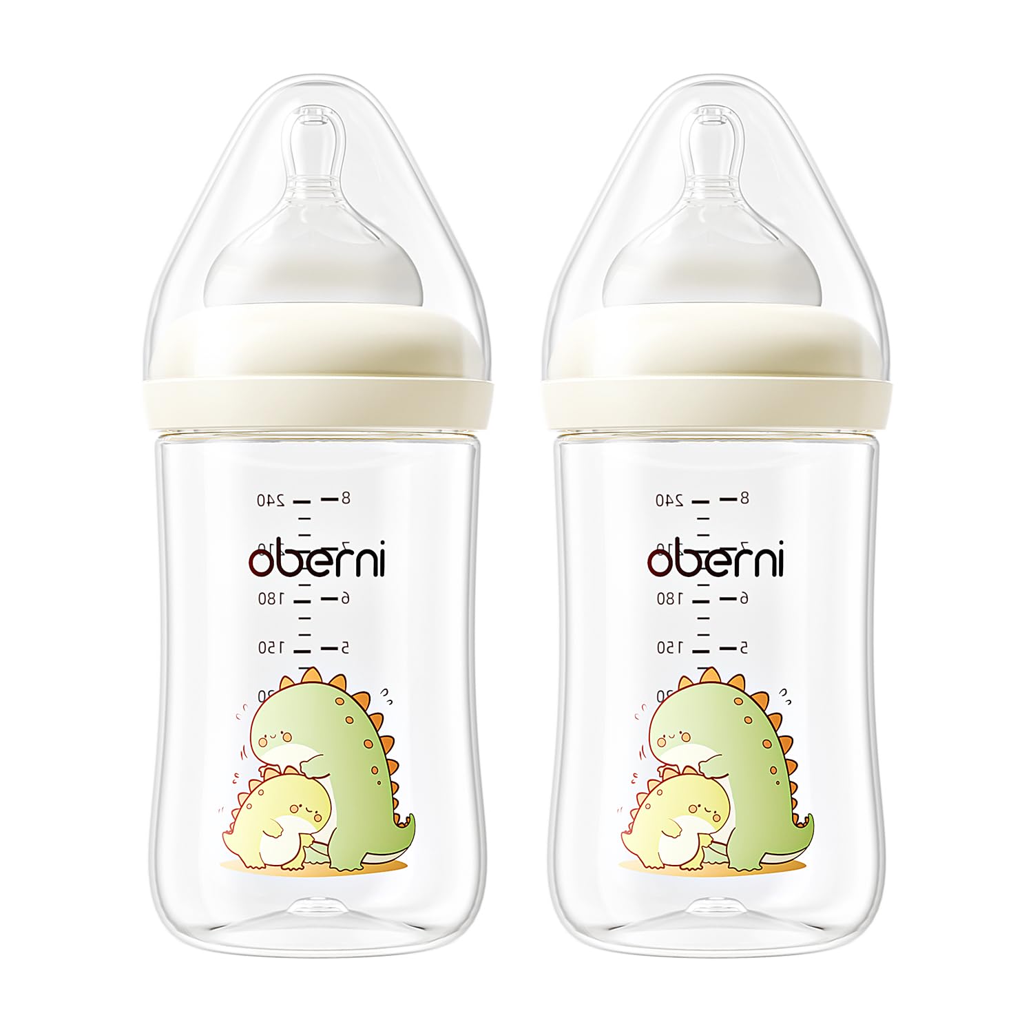Oberni Anti-Colic Baby Bottles, 240ml / 8oz Newborn Bottle with Size 2" Medium Flow Breast Like Silicone Teat