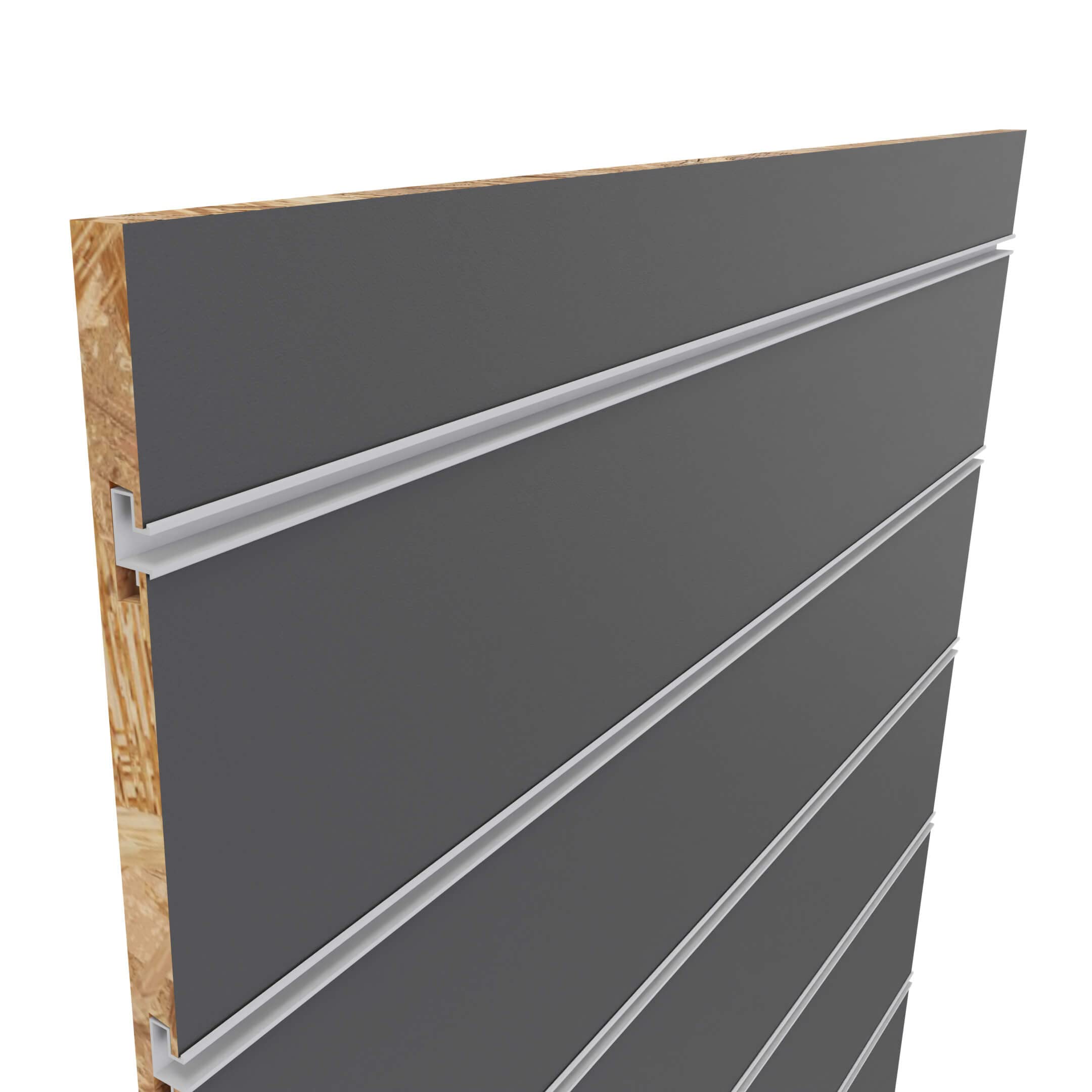 goodsforbusiness Paneelwand Sydney mit Aluminiumprofilen H110 x B85cm, Lamellenabstand 15,5cm, Verkaufswand aus Holz, stabile Lamellenwand für den Einzelhandel (Anthrazit)