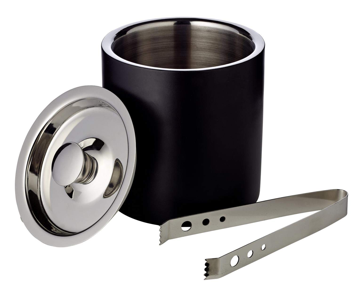 Edzard Secchio di Ghiaccio Pearl, Doppia Parete, Contenitore cubetti di Ghiaccio con Coperchio, Altezza 16,5 cm, refrigeratore Acciaio Inox Nero Matte