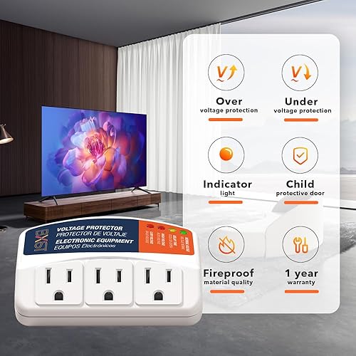 Miniatura 6 de BXST Protector contra sobretensiones para refrigerador, enchufe de tres salidas para electrodomésticos 30S, protección contra retrasos, protector de