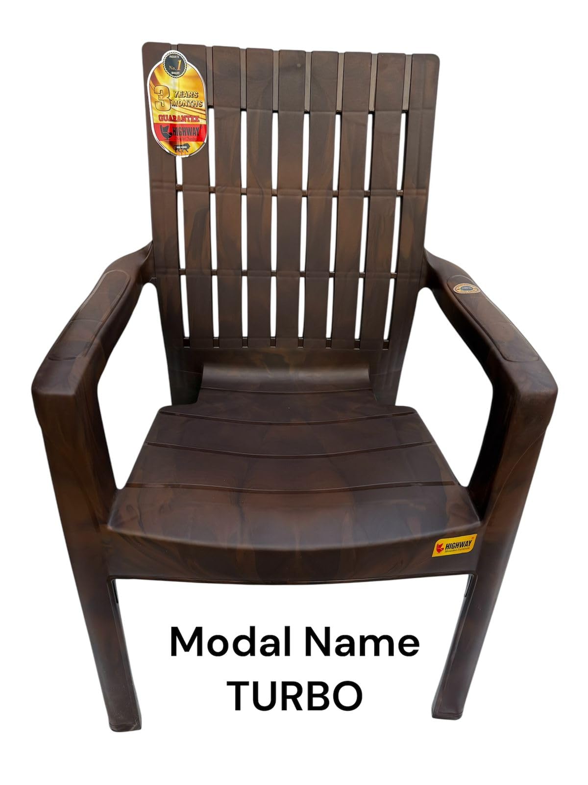 Turbo Plastic Arm Chair for Home & Outdoor Use, Strong Durable Chair with Ventilated Backrest, Lightweight Stackable Seating for Balcony Garden Office, Brown-picture-17