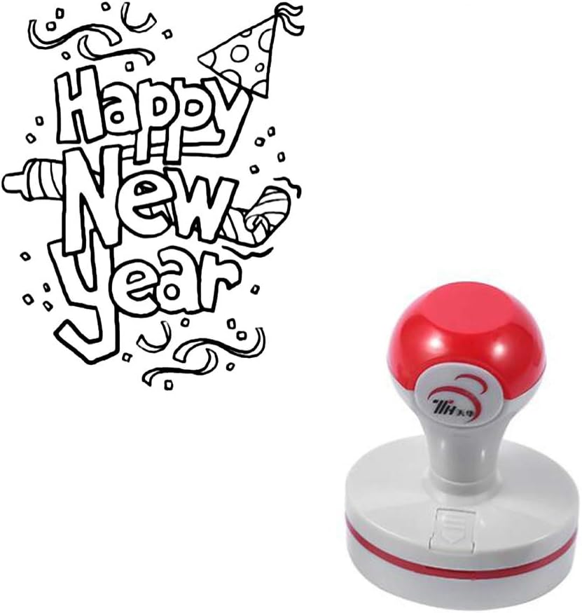 Seasonstorm Happy New Year Words Self-Inking Photosensitive Planner Scrapbooking Stamps for Card Making Bullet Journal Art Supplies Round 1.6 inches Black Ink