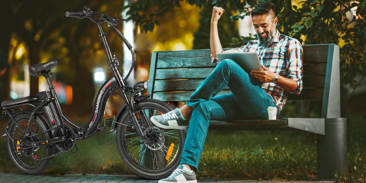 SAMEBIKE CY20 Bici Elettrica per Uomo Donna, 20" Fat Tire Pneumatico Grasso 36V 12Ah Bicicletta Elettrica Cambio a 7 Velocità