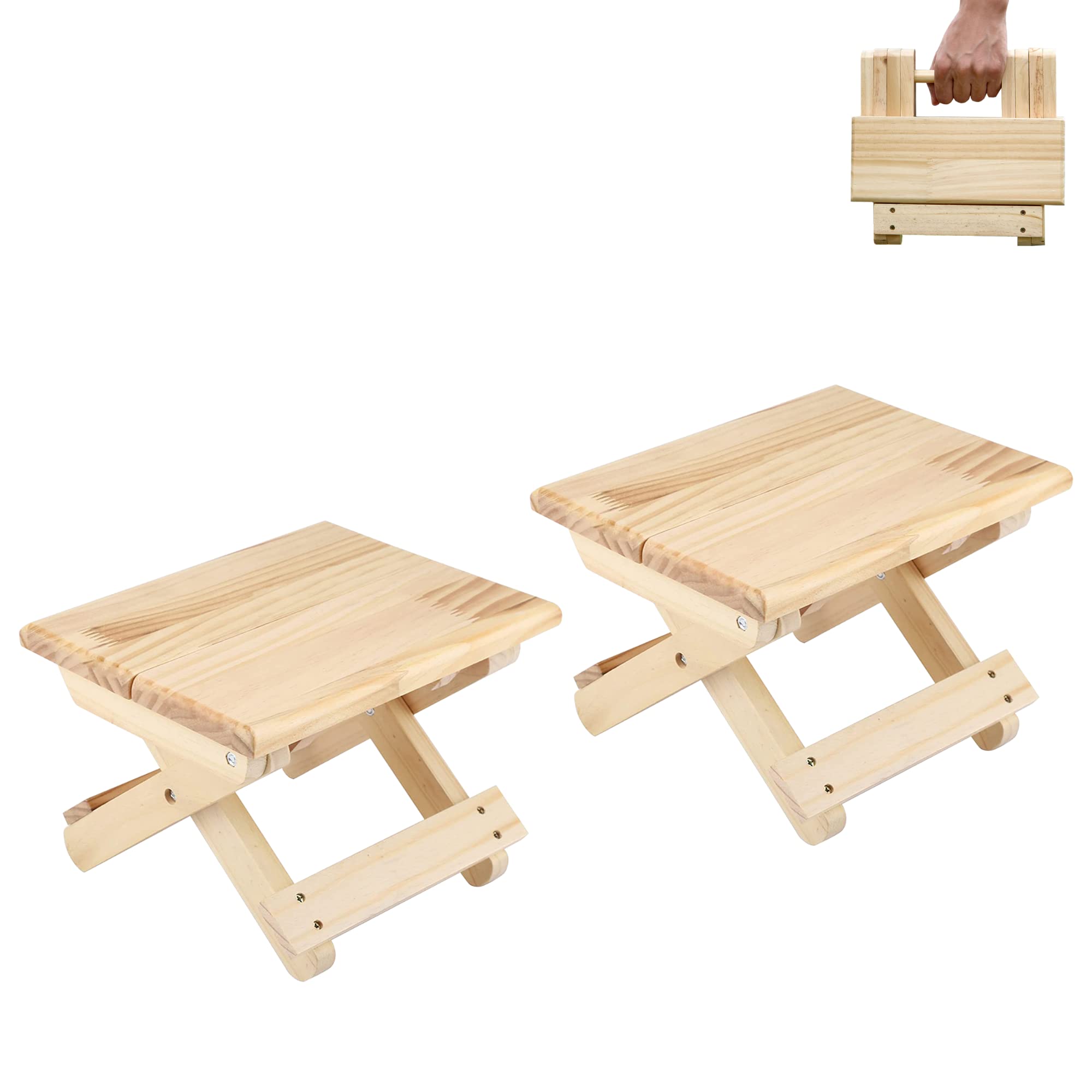 MAGIC SELECT 2 Mini Taburete, Banqueta de Madera Plegable. Asiento de Viaje, Escalón Infantil, Reposapies Portátil para Hogar, Baño, Cocina, Jardín, Oficina, Viajes. Soporta 90kg.
