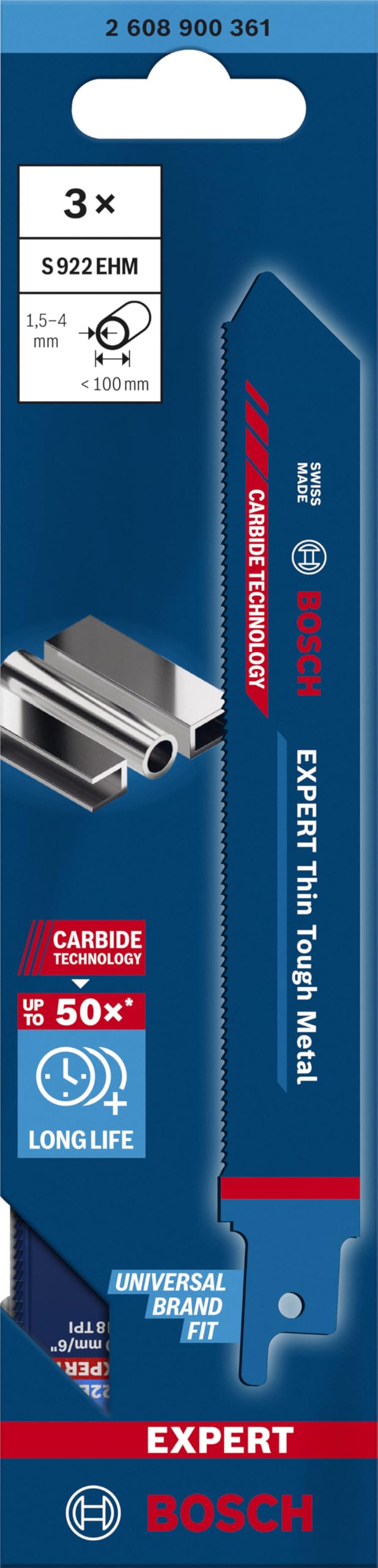 Bosch Professional 3x Expert ‘Thin Tough Metal’ S 922 EHM Säbelsägeblatt (für Edelstahlbleche, Länge 150 mm, Zubehör Säbelsäge)