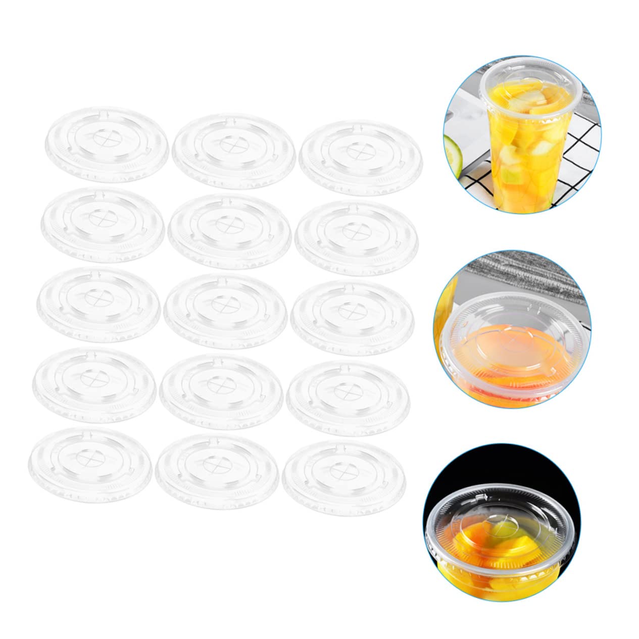 HAPINARY 100Pcs Clear Disposable Lids Transparent Flat Cup Covers for Drinks Portable and Replaceable for Freshness and Leak Sealing for Juice and Cold Beverages