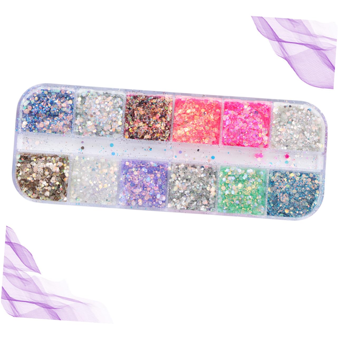 Healeved 12 Compartment Candy Manicure Glitter Sequin Stickers Nail Art Chips for Women