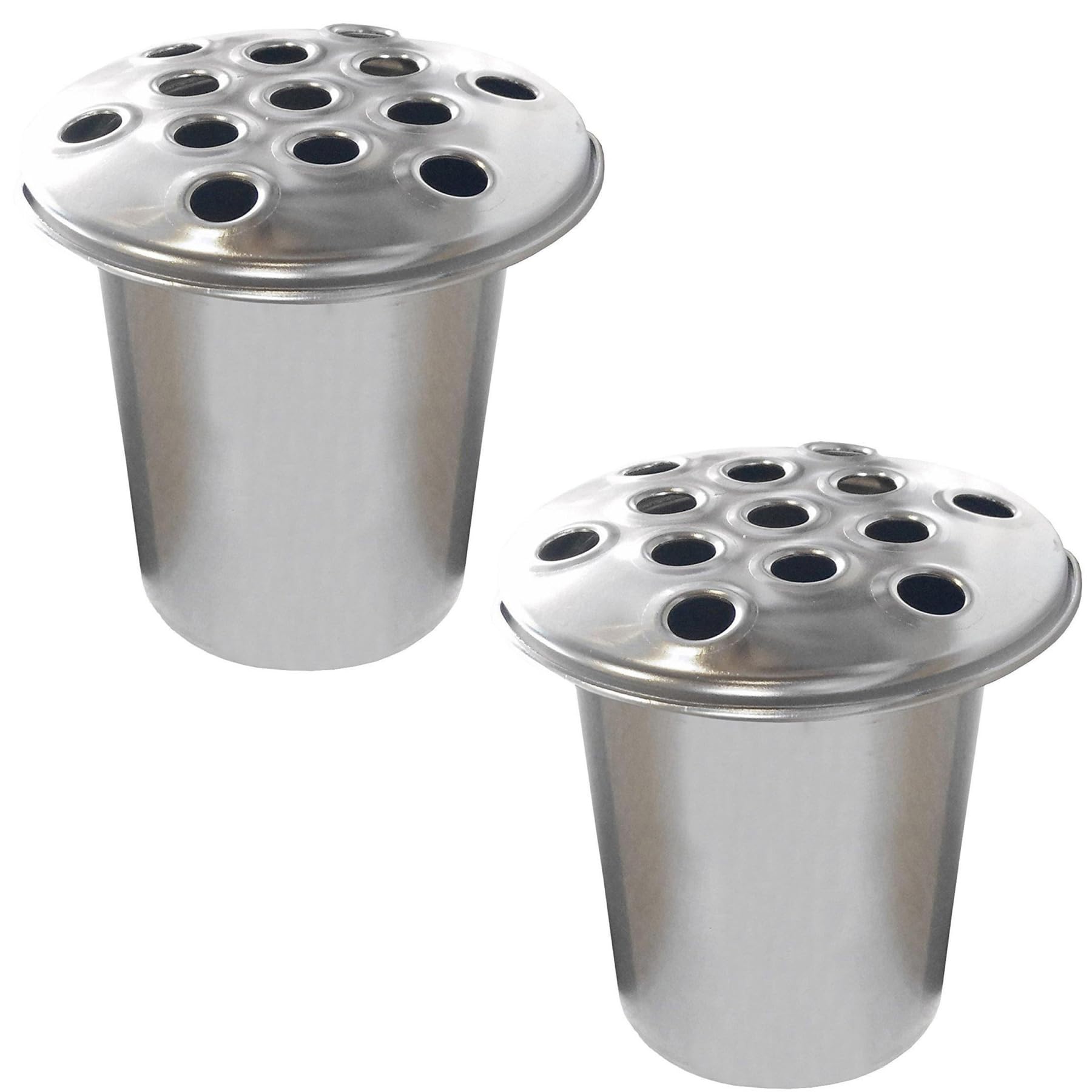 Memorial Grave Flower Pot - 12cm tall Sturdy Aluminium Grave Inserts for Headstones - Perfect for Funeral Flowers, Grave Vase (2 x Silver Lid)
