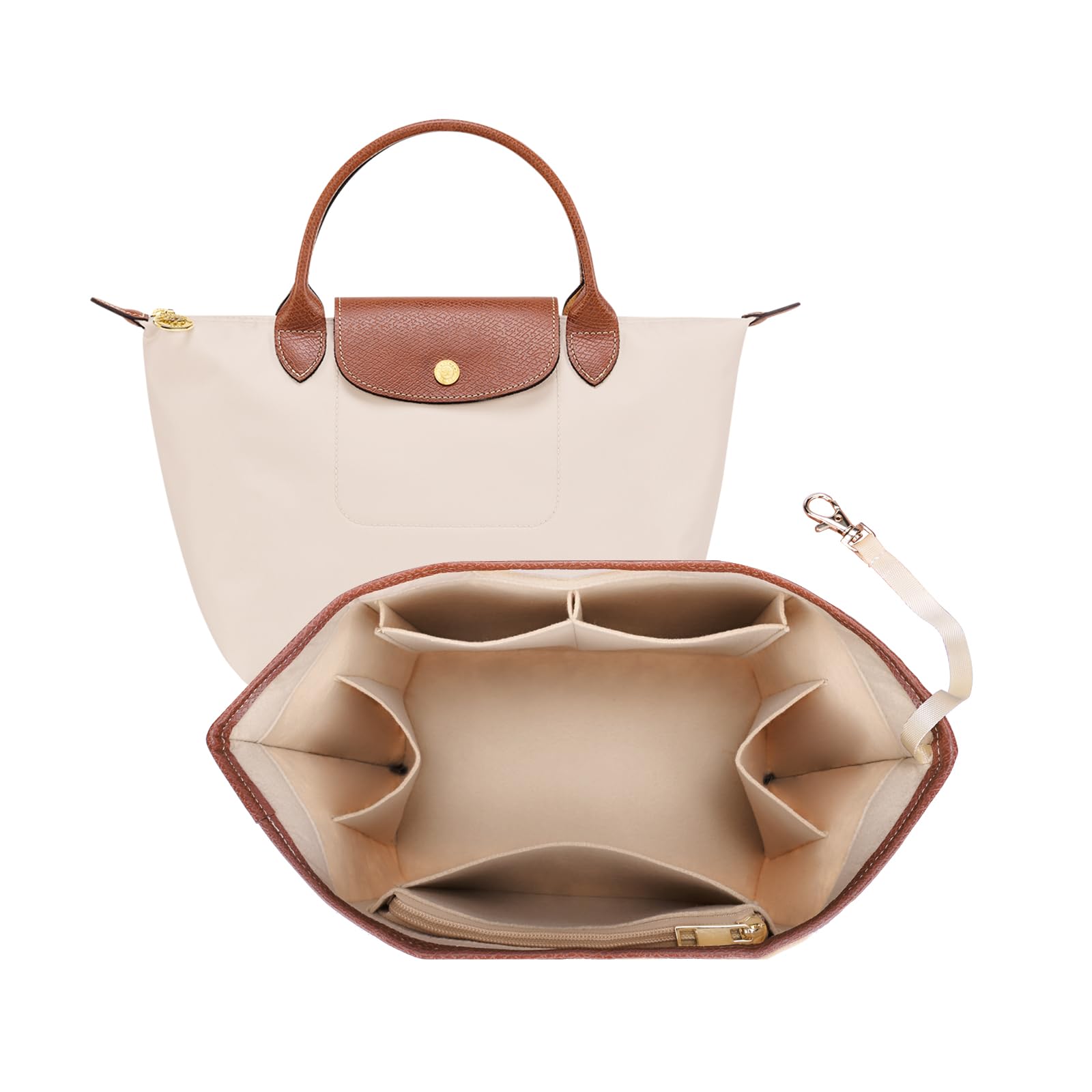 Gastinsave Beige Handbag Purse Bag Organizer Insert Compatible With Longchamp Le Pliage Large Tote Insert Felt