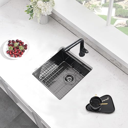 Miniatura 3 de Fregadero de barra de montaje inferior negro, 12 x 15 pulgadas, de acero inoxidable negro, fregadero de cocina para caravana con tabla de cortar