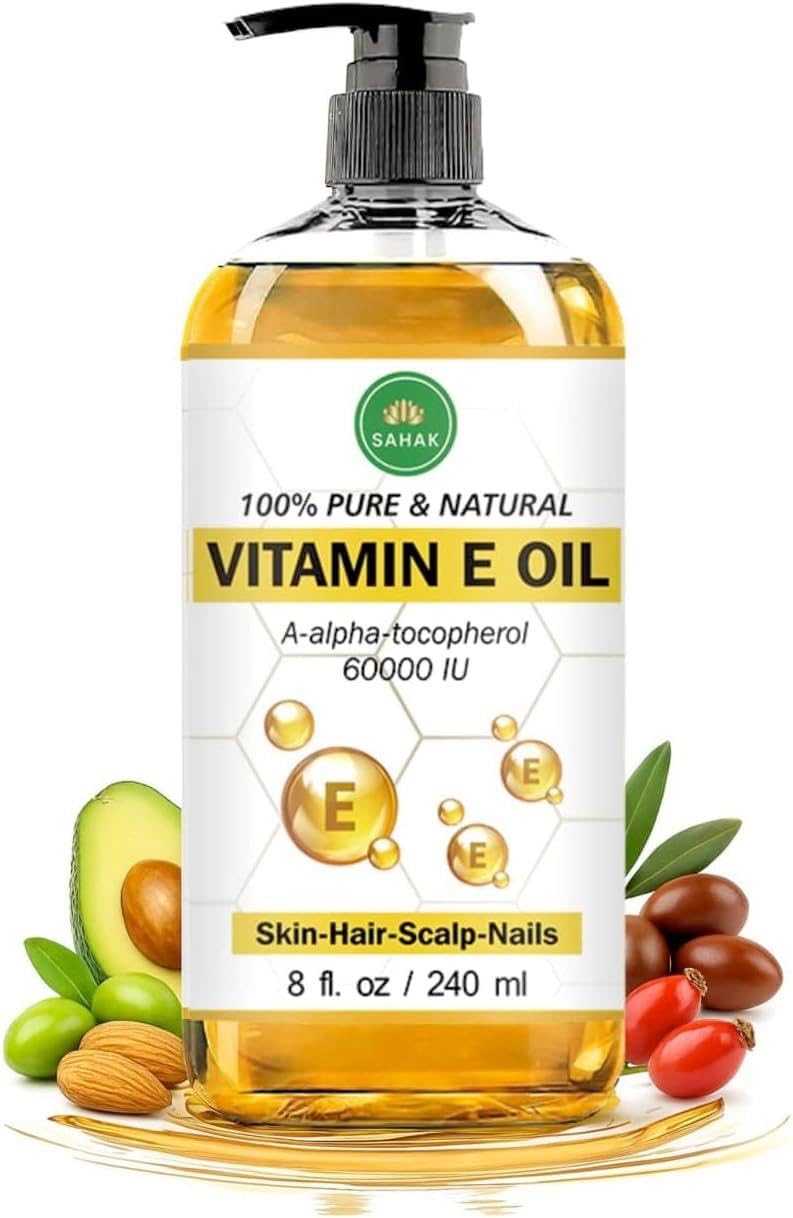 Vitamin E Oil 60,000 IU – Organic & Pure E-Oil Blend for Skin, Hair & Nails | Natural Body Oil with Vitamin E for Stretch Marks, Scars & Face Moisturizing – 100% Liquid Vitamin E Skin Care