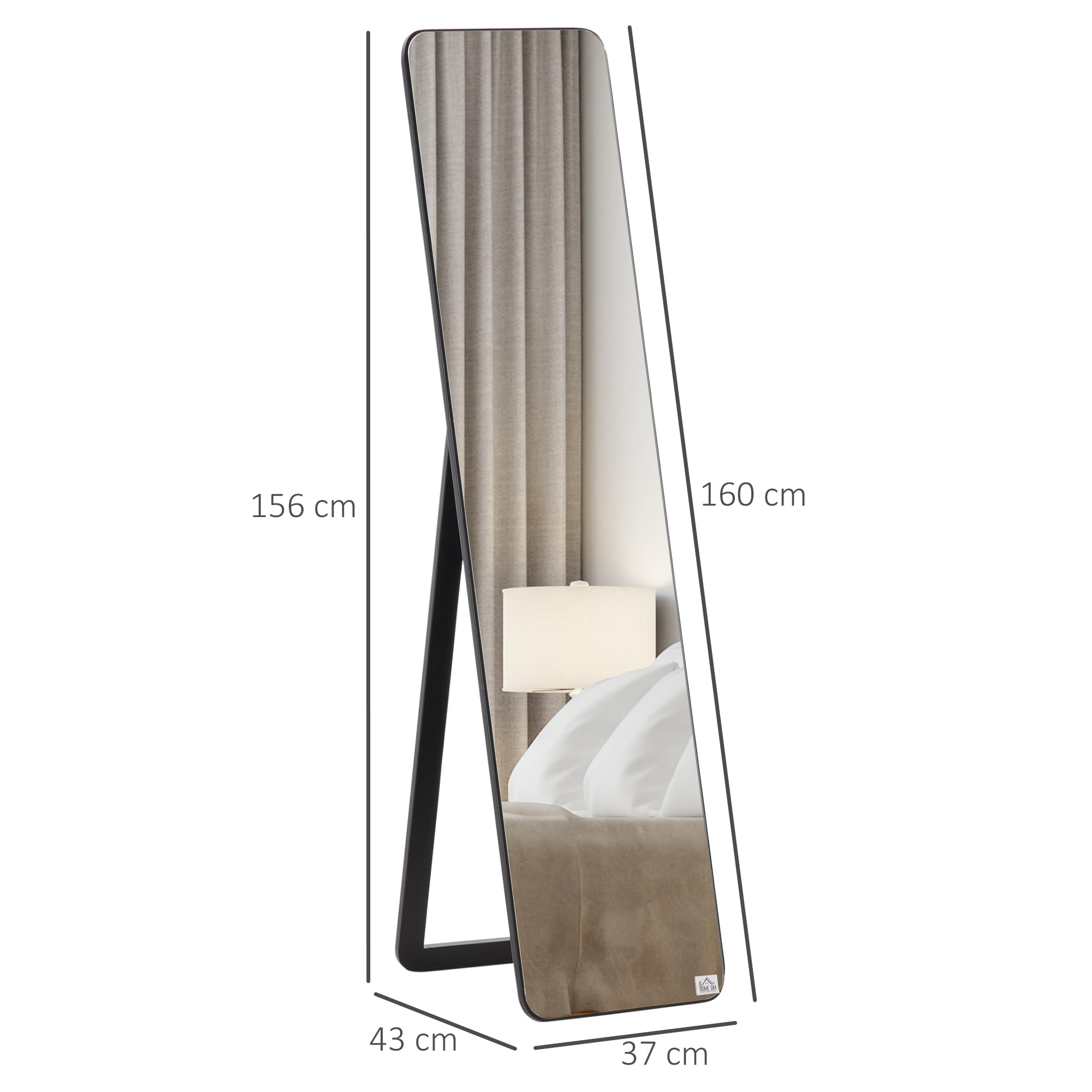 HOMCOM Espejo de Pie Cuerpo Entero Rectangular Espejo Pared con 2 Formas de Uso Marco de Madera de Pino Moderno para Pasillo Dormitorio Sala de Estar 37x43x156 cm Negro