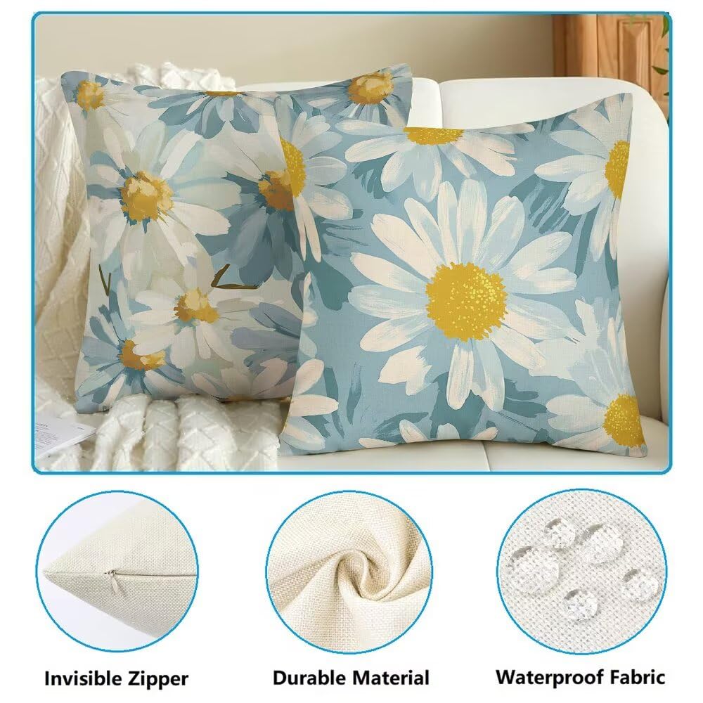 Federe Cuscini da Esterno Impermeabili 65x65 Primavera Copri Cuscini per Divano Margherita Federa Cuscino Moderno Decorativi Copricuscini per Divano Giardino Soggiorno Copricuscino Set di 2 (IU61)
