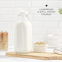 Vista 4 de JoyJolt Botellas de leche de vidrio con tapas y vertedor – 32 onzas, paquete de 3 botellas de vidrio reutilizables, herméticas, sin BPA, de grado