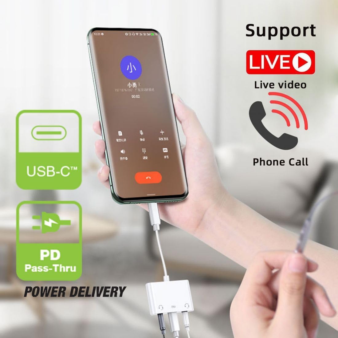 Chenyang 3 in 1 USB C to 2 3.5mm Audio AUX & MIC Sound Card Adapter with PD 15W Charge for Laptop Tablet Phone
