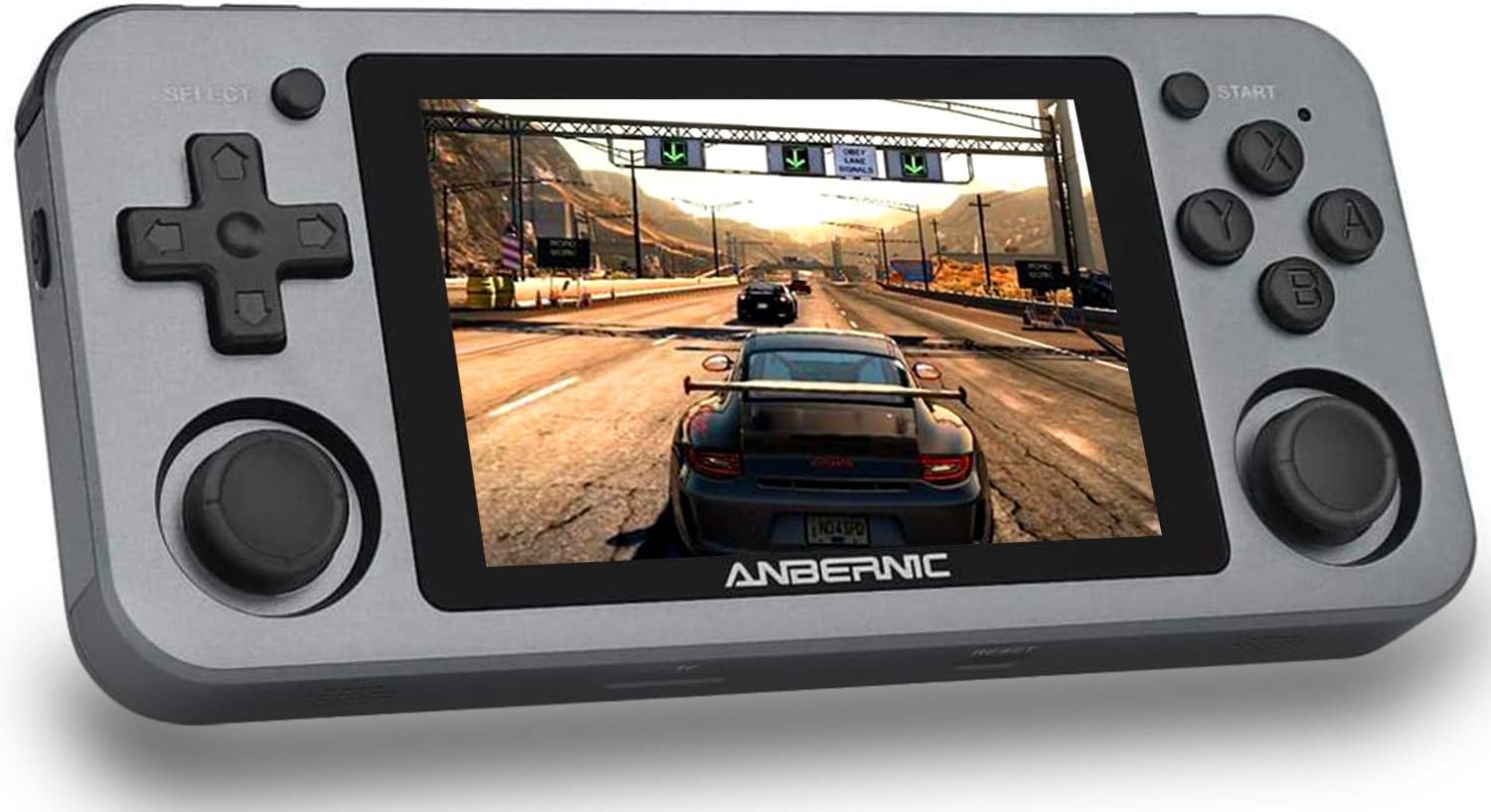 RG351M Handheld Game Console , Aluminum Alloy Shell 64G TF Card 2500 Classic Games Support WiFi Function Open Source System RK3326 Chip 3.5 Inch IPS Screen (Gray)