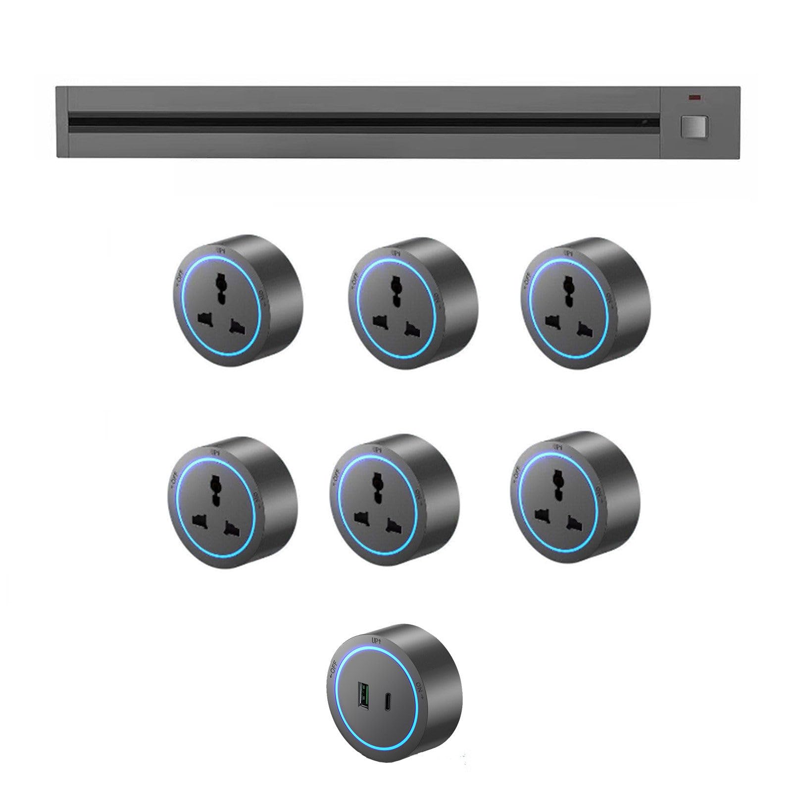 Power Strips Movable Track Power Outlet with Waterproof, 32A/8000W Heavy Duty Aluminum Alloy for Home/Office/Commercial Use(Gray,80CM)
