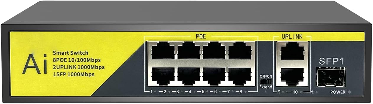 1000 Mbps Hiseeu PoE Switch w/8 PoE+ Ports, 2 Gigabit Uplink Ports, Unmanaged Plug & Play, 120W, Extend Mode 250m 820 FT, Fanless, Sturdy Metal Case, Desktop/Wall Mount