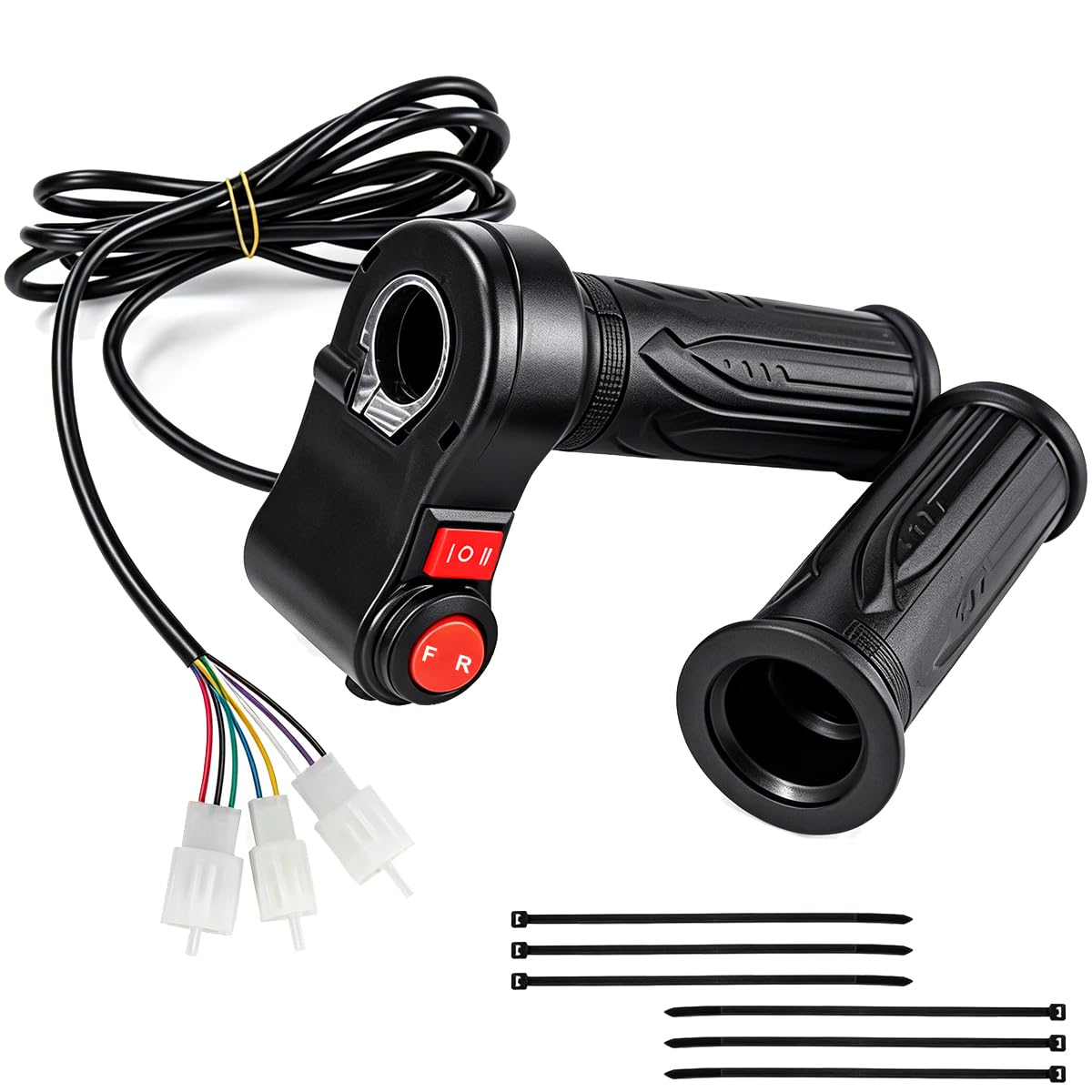 BOLOJAU 12V-96V 3 Speed Electric Twist Throttle Adjustable Speed Control Grip with Forward and Reverse Switch Non-slip Handlebar Throttle Universal Replacement for Electric Scooter E-Bike Motorcycle
