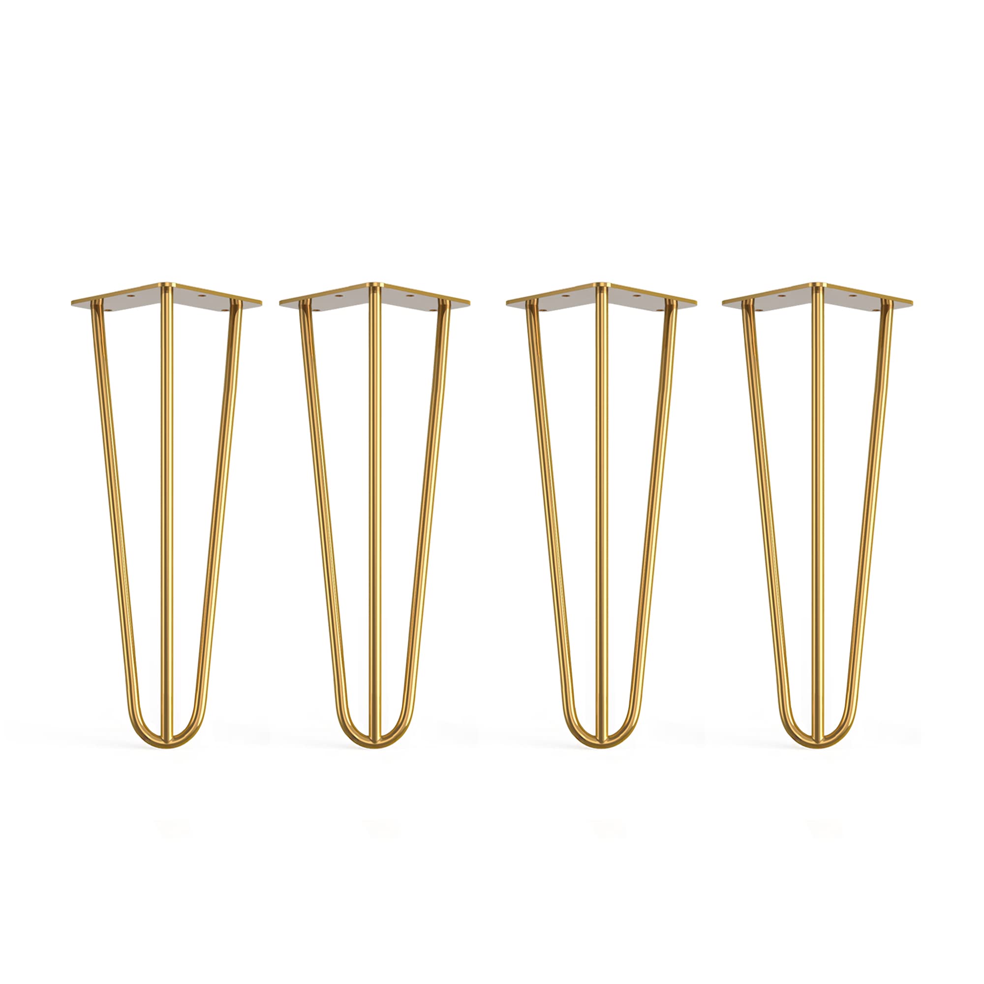 4 x Hairpin Legs with Floor Protector Feet & Screws - 35cm 3 Rod / 10mm, Gold Brass
