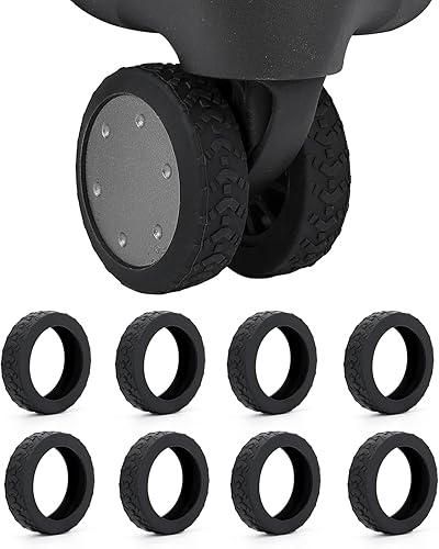jake.secer 8 paquetes de fundas para ruedas de maleta de equipaje, Negro -, Cubiertas de rueda de equipaje de silicona de doble rueda