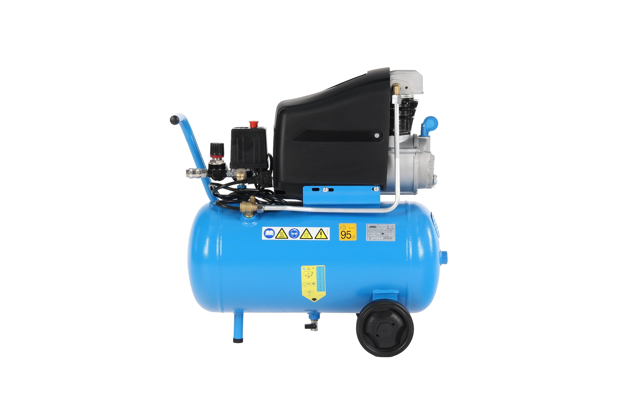 ABAC Pole Position L20 Compresor de Aire, 24 Litros Compresor de Aire, Manómetro Doble, Presión Max. 10 Bar, Inyección de Aceite, Ruedas de Transporte, Potencia 2 HP