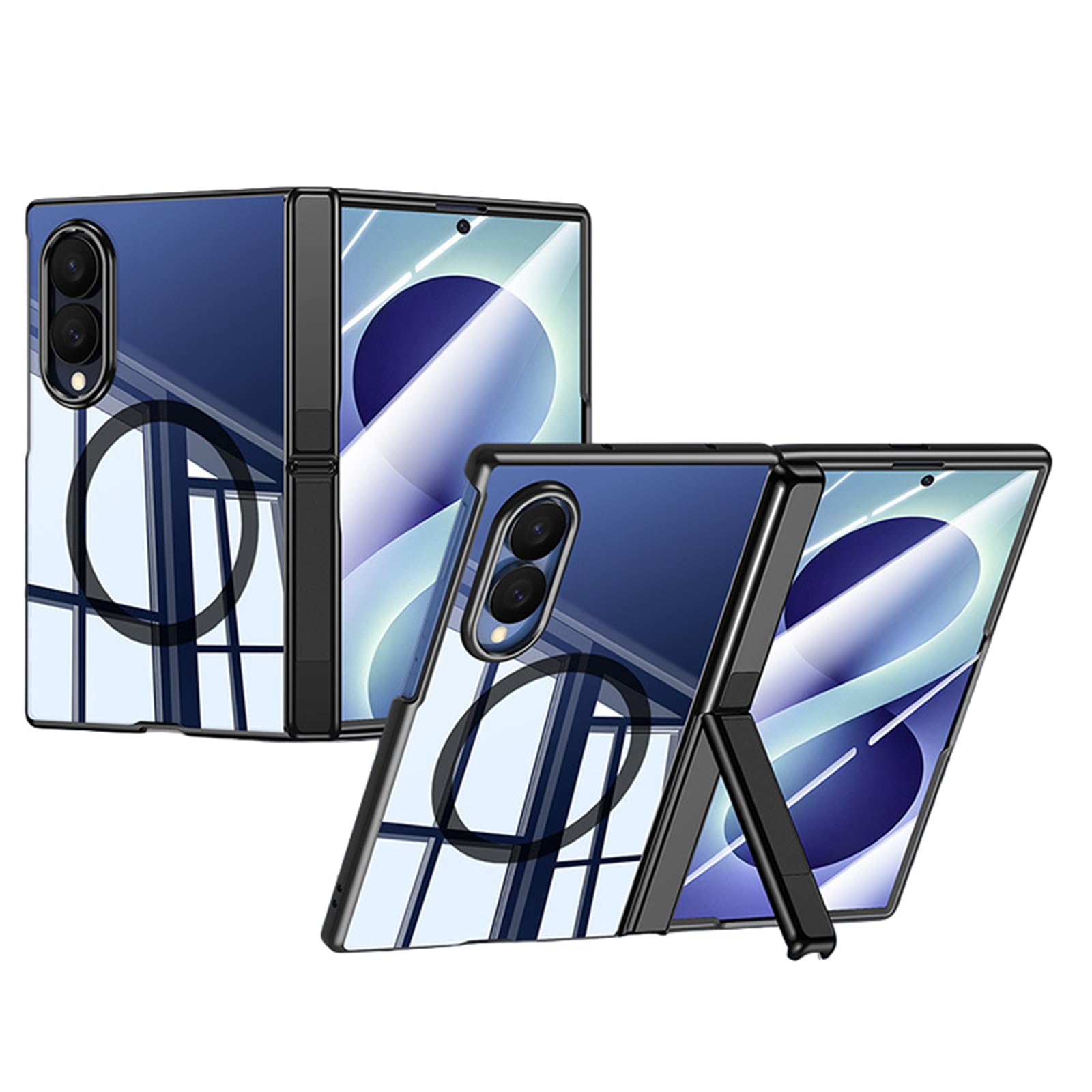 FDUJINH Magnetic Case for Samsung Galaxy Z Fold 8, Full Protection Clear Electroplated Cover Hidden Hinge Stand Holder Shockproof Shell