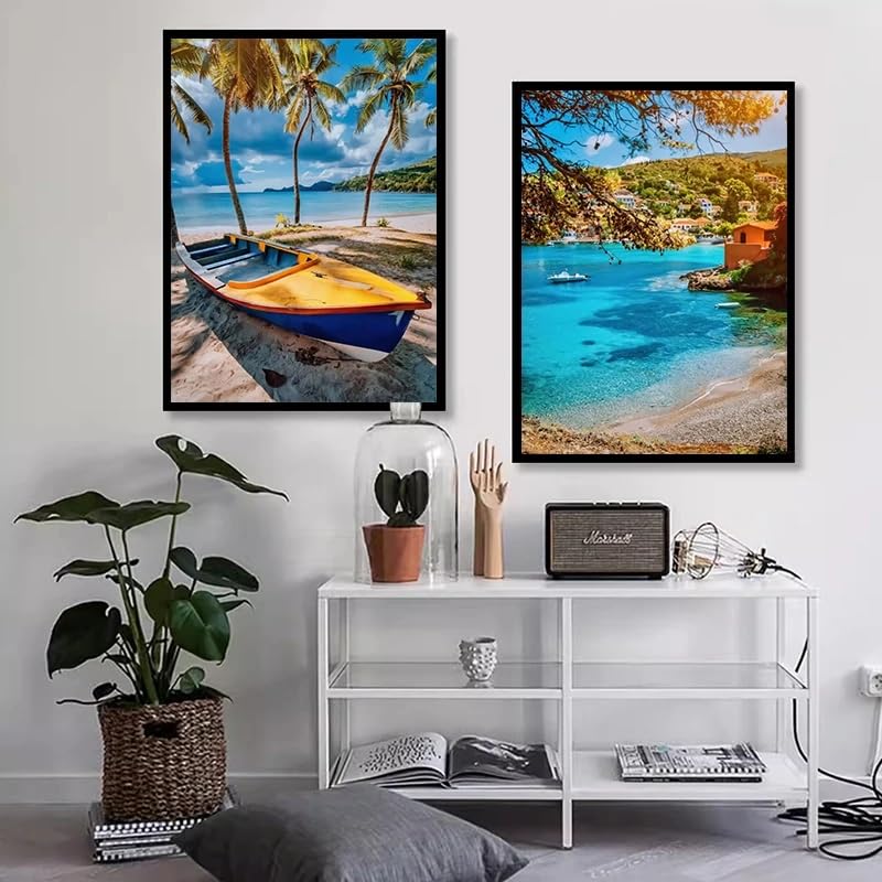 Affiche sur toile vagues de l'océan plage 70x100 cm set de 2 peintures paysage marin