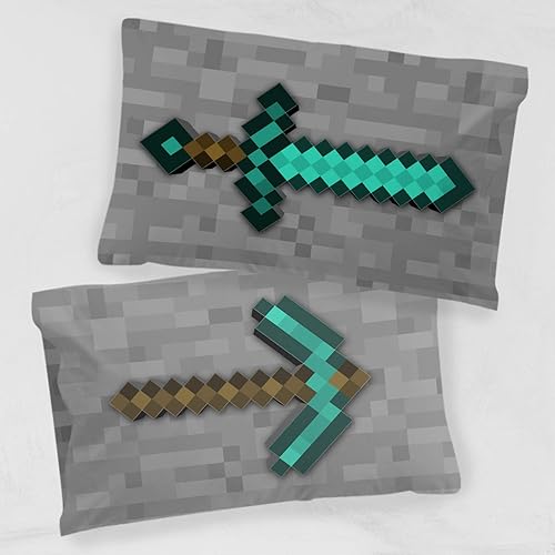 Miniatura 3 de Jay Franco Minecraft Diamond Life - Juego de 1 funda de almohada, ropa de cama súper suave de doble cara, con espada y pico de Minecraft (producto