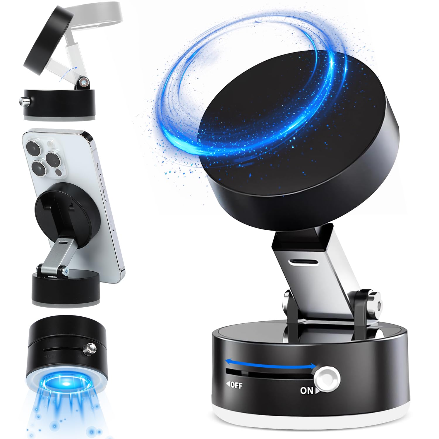 Vacuum Magnetic Suction Phone Holder 2025 New Magnetic Suction Phone Mount Foldable and Retractable 360 Rotation Hands-Free Magnetic