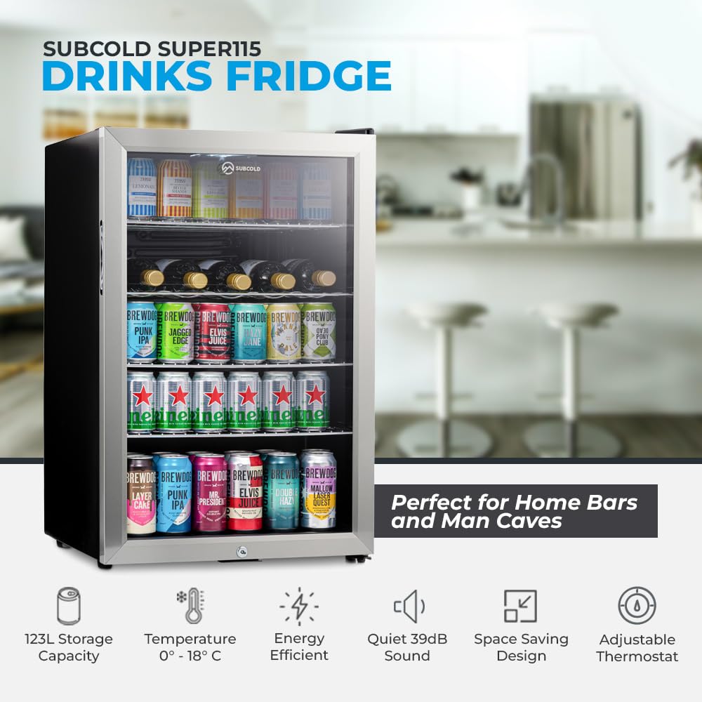 Subcold Super115 LED - Under-Counter Fridge | 115L Beer, Wine & Drinks Fridge | LED Light + Lock and Key | Energy Efficient (Stainless Steel, 115L) — view 7