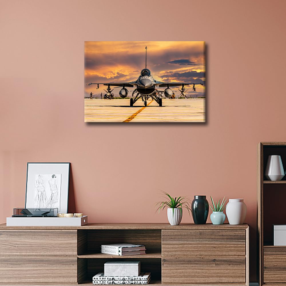 Wall Art for Living Room F16 Fighter Jet Bedroom Wall Decor Military Aircraft Wall Paintings for Office Plane Print On Canvas Aviation Modern Artwork Stretched and Framed Ready to Hang - Image 3