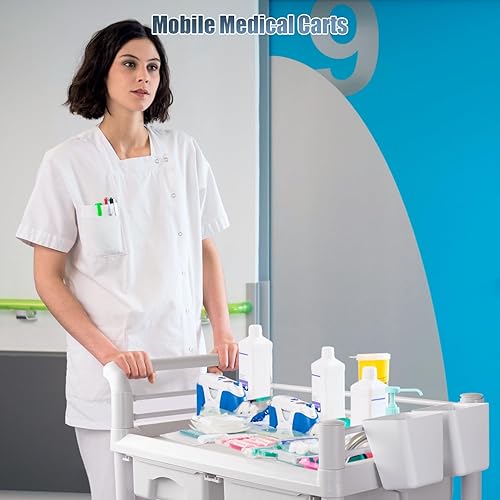 Miniatura 40 de Carros médicos móviles de 3 niveles, carrito de utilidad profesional de 330 libras, carga máxima, carrito de choque, carrito de ultrasonido con Gris