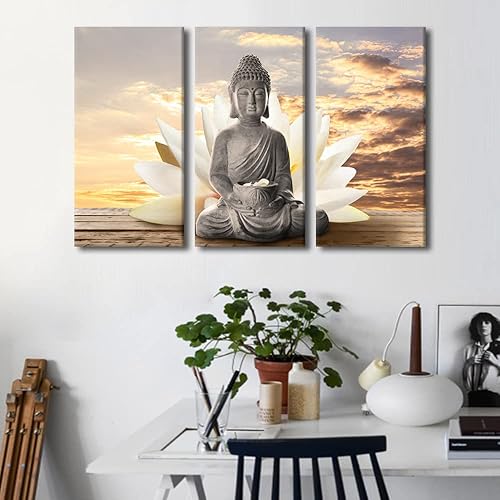 Vista 225 de TUMOVO Wall Art for Living Room Buddha Sculpture Flower Paintings Canvas Wall Art 3 Panel Wall Art Canvas Artwork Wall Decor Large Wall Decor Canvas