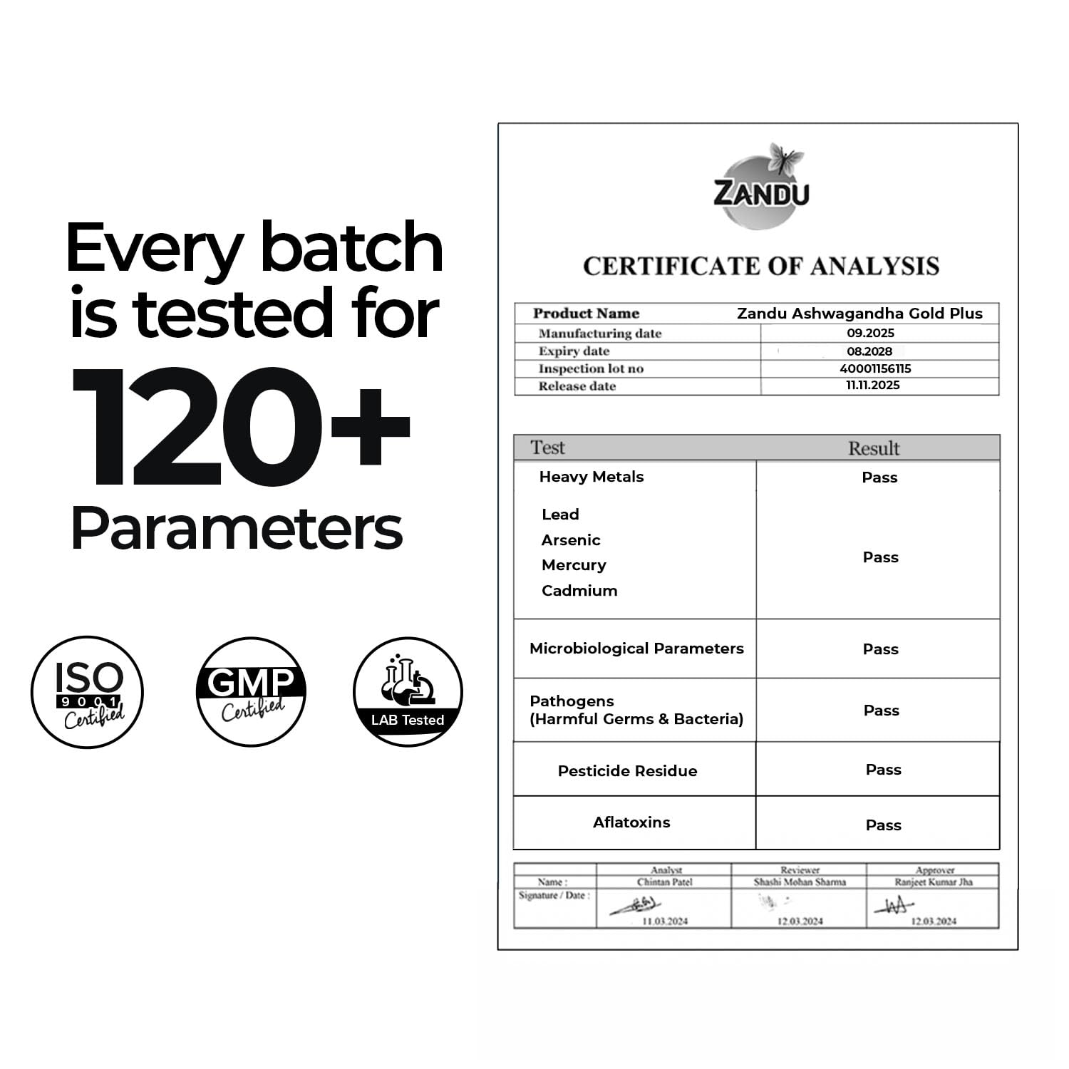 Zandu Ashwagandha Gold Plus I Reduces Stress & Cortisol, Improves Sleep and Muscle Recovery I Over 5% Withanolide Content | Scientifically Tested | 60 Caps 4