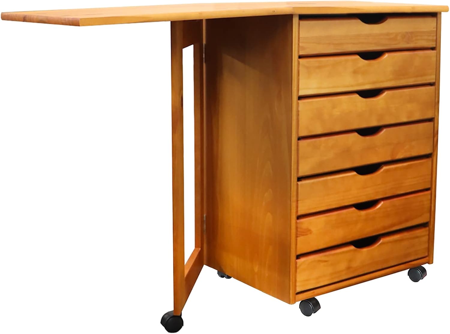 Jela-USA Solid Pine Wood 7 Drawer Wide Rolling Cart, Honey Pine