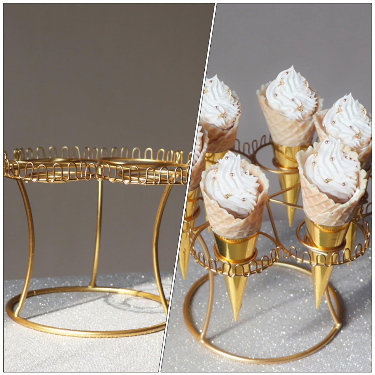 ibasenice Présentoir à Cornets Croustillants en Métal 6 Emplacements Base Plate Stable et Fiable Style Européen Élégant pour Restaurants et Fêtes