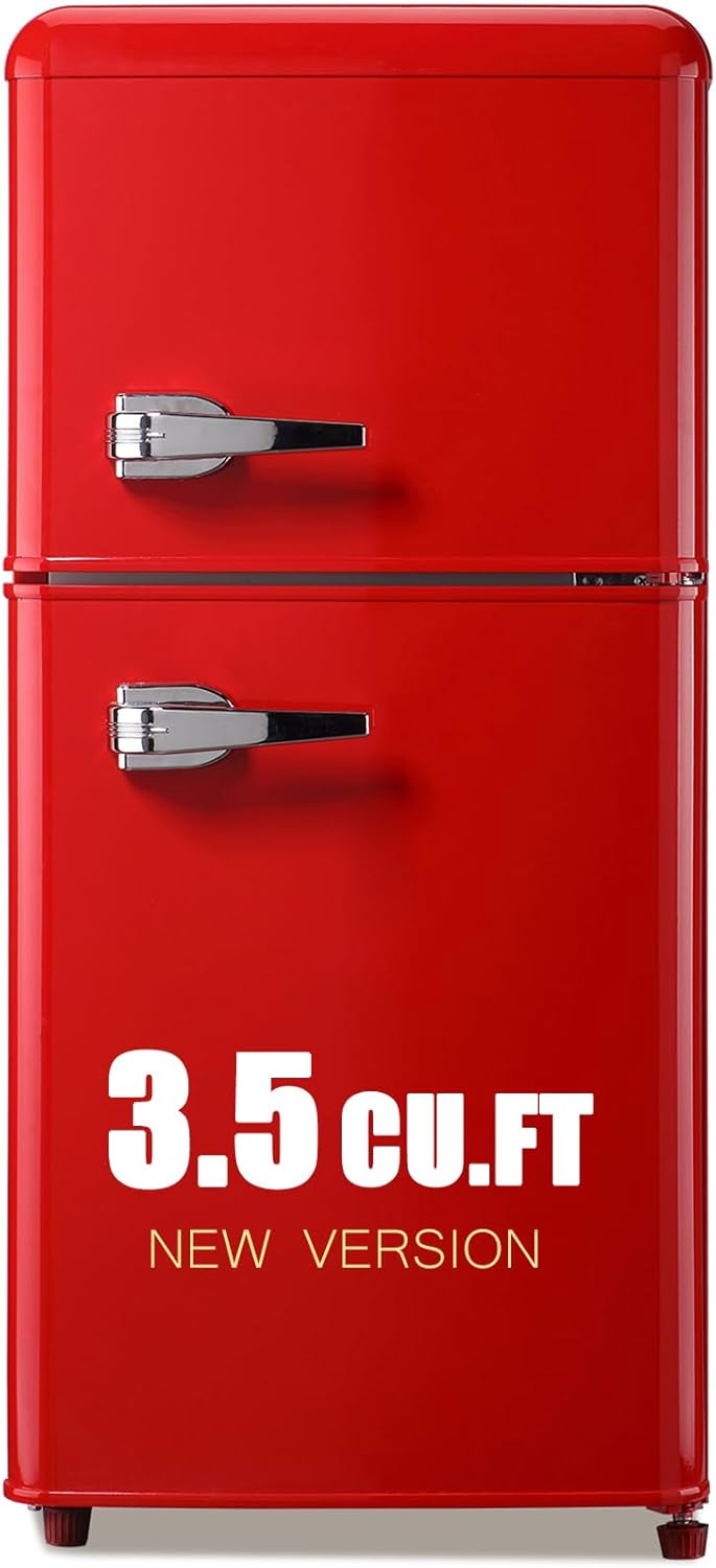 Fridge with Freezer Mini Retro Red 3.5 Cu.ft Compact Refrigerator Small for Bedroom, Office, Dorm, RV, Apartment with Adjustable Mechanical Thermostat 2-Door Design Red