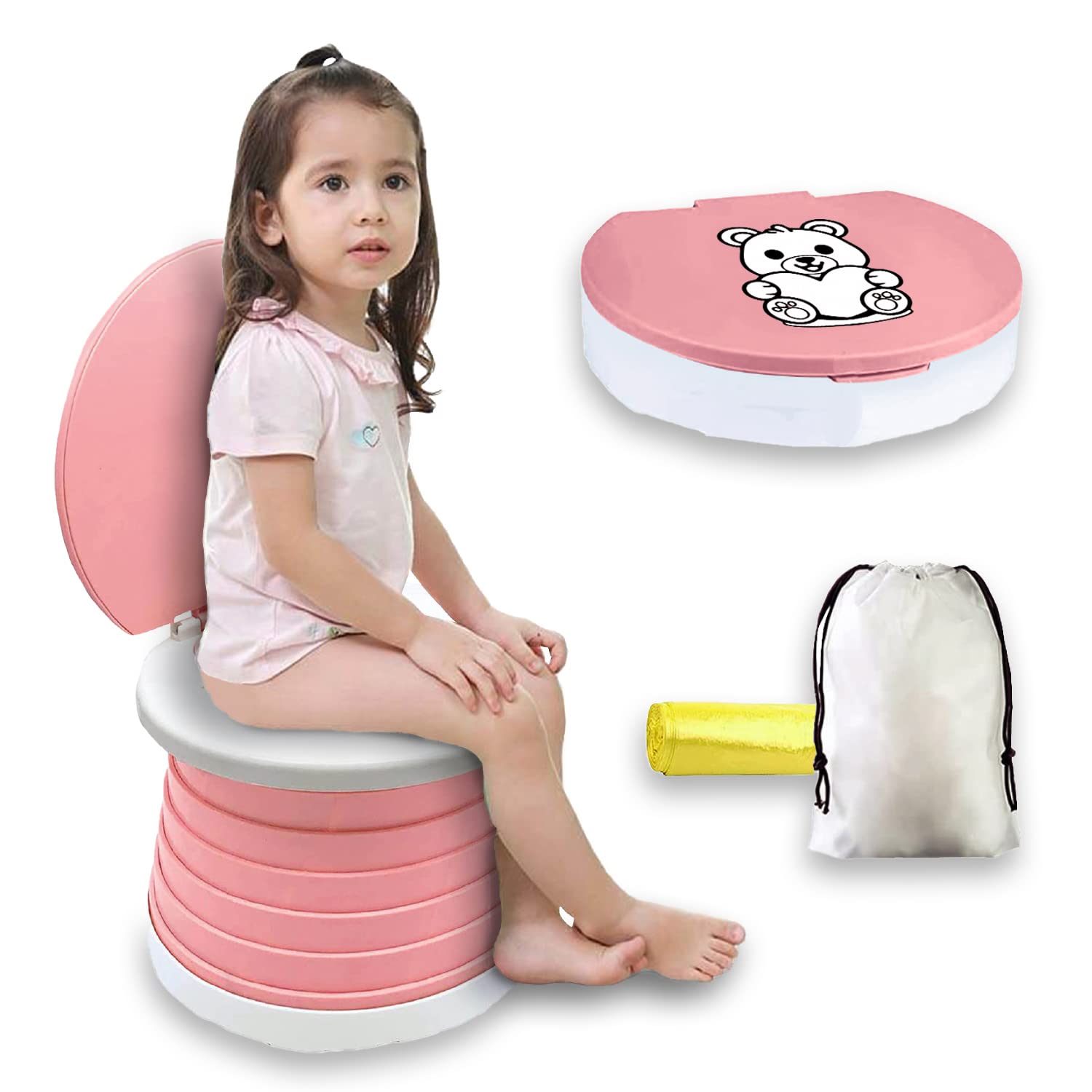 POTTY, Originale, Vasino Portatile per Bambini da Viaggio, Pieghevole con Sacchetti Usa e Getta, Vasino Bambini, ROSA