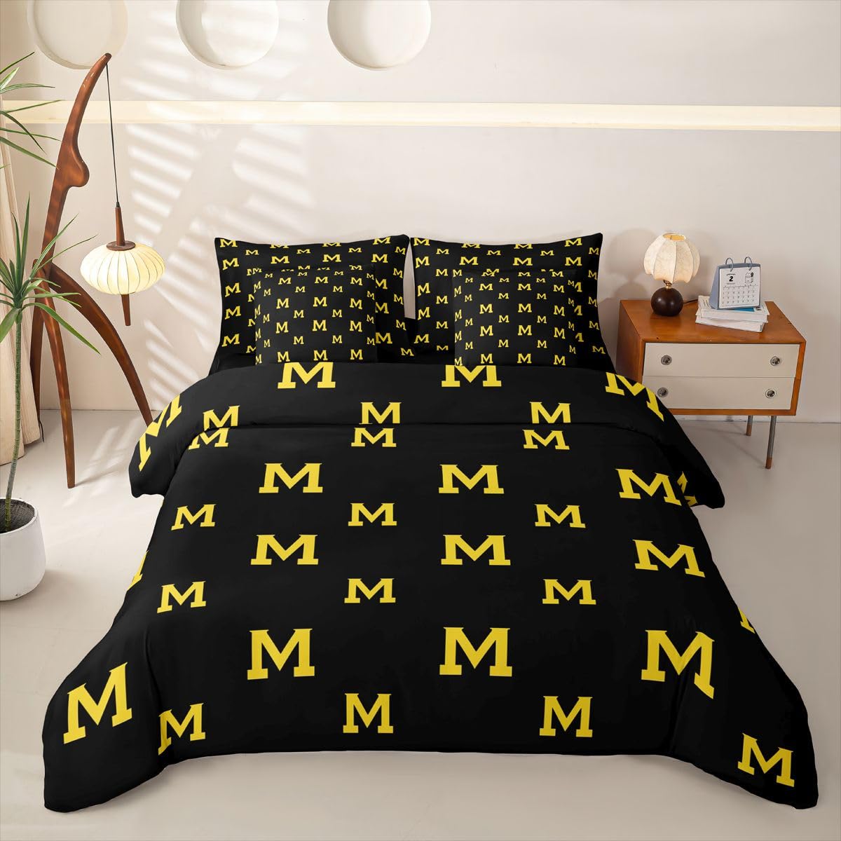 Loussiesd Set di biancheria da letto con copripiumino giallo nero con lenzuola, 7 pezzi, per bambini, ragazzi e ragazze, letto da baseball in una borsa, decorazione per la stanza dei giochi di