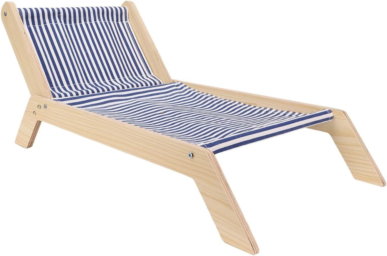 Cat Hammock Cat Bed Prevent Shaking Wooden Frame Swing Chair Kitten Raised Bed with Scratcher for All Seasons (Beach Lounge Chair)