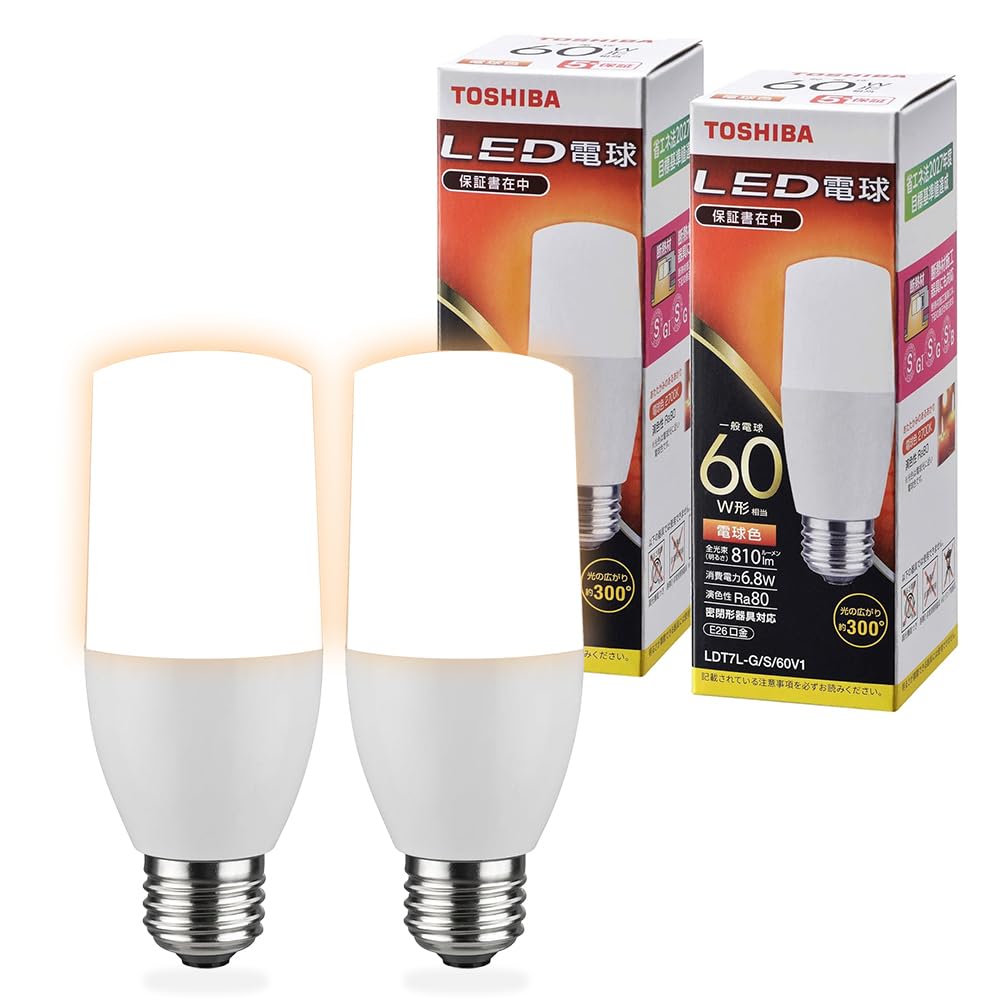 Amazon | TOSHIBA(東芝) LED電球 E26 T形 60W相当 広配光 電球色 2P